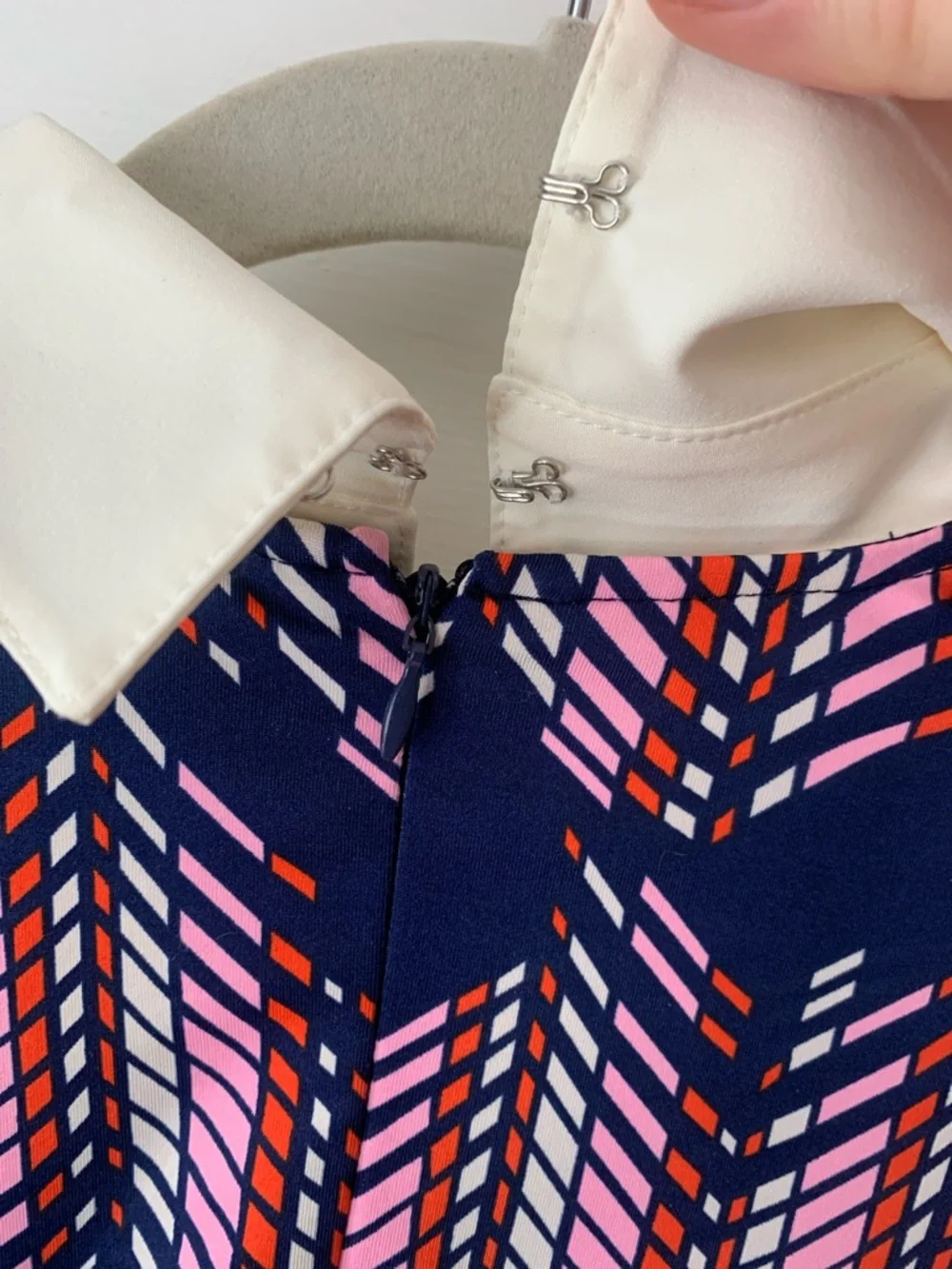 JB by Julie Brown Navy Dress with Pink Chevron Print and White Collar - Picture 5 of 10